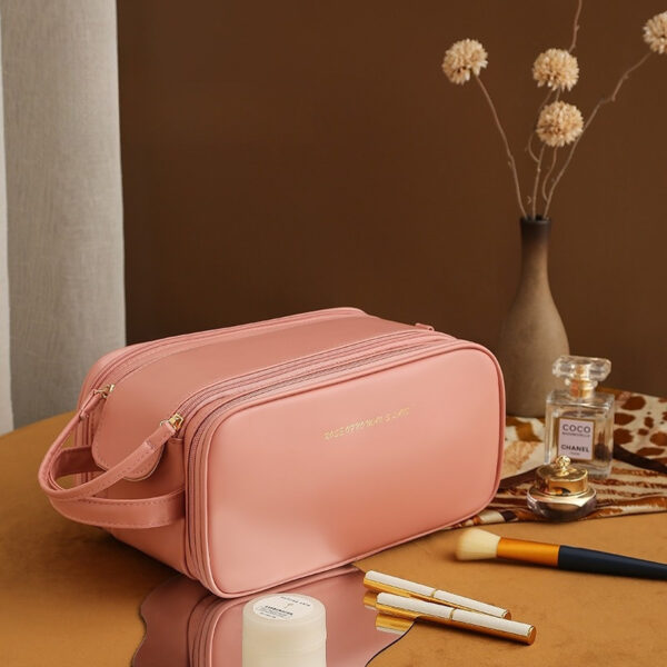 Three-layer Double Zipper U-shaped Design Cosmetic Bag Fashion High Capacity Make Up Bags Portable Pu Leather Storage Bag For Skin Care Products - Image 10