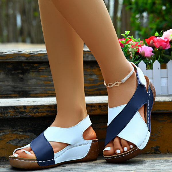 Summer Wedges Sandals With Colorblock Cross-strap Design Casual Thick-soled Roman Shoes For Women - Image 7