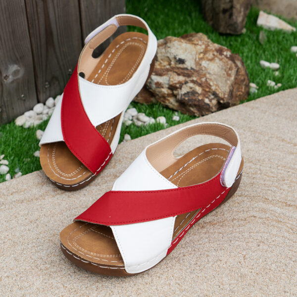 Summer Wedges Sandals With Colorblock Cross-strap Design Casual Thick-soled Roman Shoes For Women - Image 5