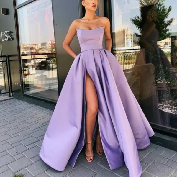 Women's Tube Top Split Long Banquet Evening Dress