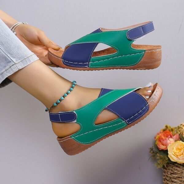 Summer Wedges Sandals With Colorblock Cross-strap Design Casual Thick-soled Roman Shoes For Women - Image 8