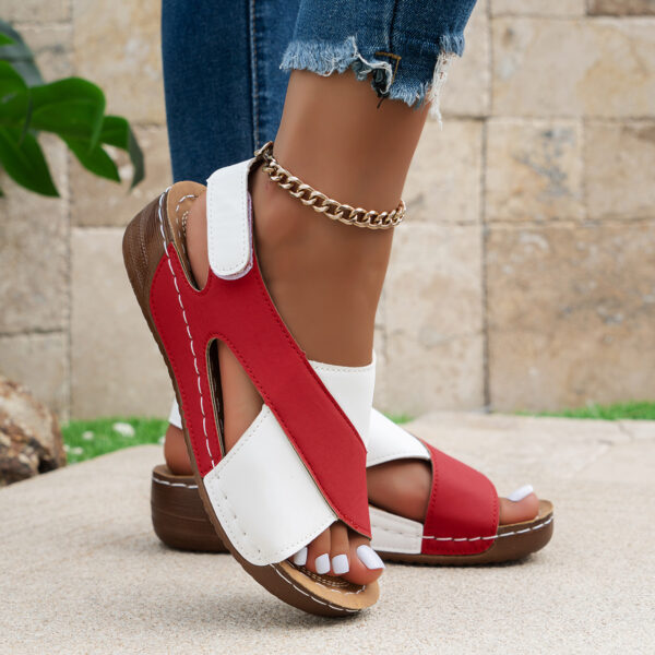 Summer Wedges Sandals With Colorblock Cross-strap Design Casual Thick-soled Roman Shoes For Women - Image 9