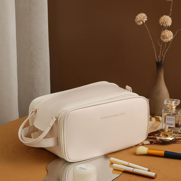 Three-layer Double Zipper U-shaped Design Cosmetic Bag Fashion High Capacity Make Up Bags Portable Pu Leather Storage Bag For Skin Care Products - Image 6