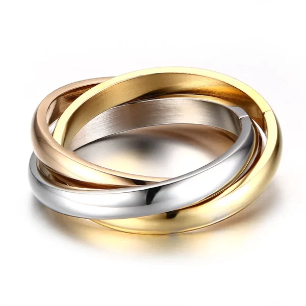 Classic 3 Rounds Ring Sets Women Stainless Steel Wedding Engagement Female Finger Jewelry - Image 4
