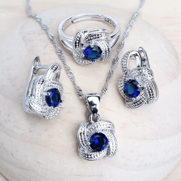 Blue Zirconia Women Jewelry Sets 925 Sterling Silver Wedding Bridal Costume Jewellery Earrings Rings Bracelets Pendant Necklace - Image 2