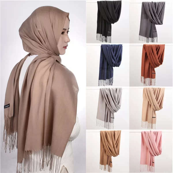 Autumn Winter Women Cashmere Scarf Luxury Brand Female Warm Shawls Wraps 2021 Pashmina Solid Men Long Tassels Scarves Foulard - Image 2