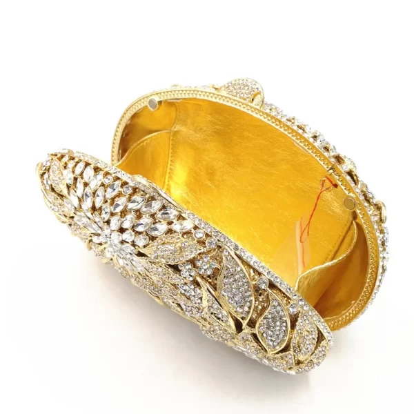 Gold metal leaves white crystals evening handbag women's handbag luxury rhinestone shape - Image 3