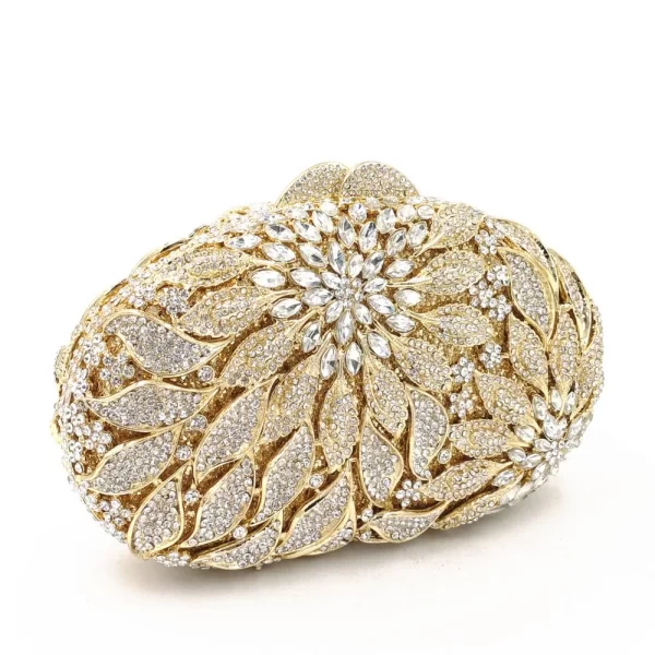Gold metal leaves white crystals evening handbag women's handbag luxury rhinestone shape - Image 2