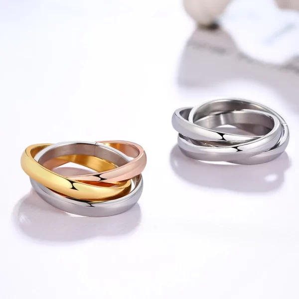 Classic 3 Rounds Ring Sets Women Stainless Steel Wedding Engagement Female Finger Jewelry - Image 6