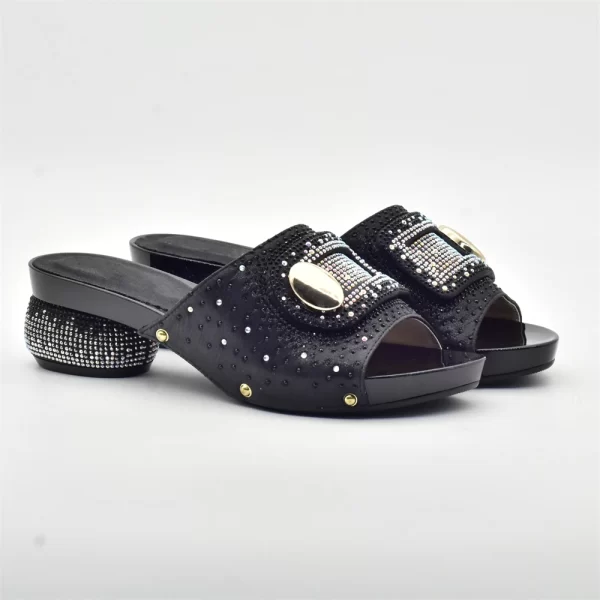 Black Color Italian Shoes and Bag Set Decorated Wit Rhinestone Nigerian Women Wedding Shoes and Bag Set African Party Shoes Bag - Image 6