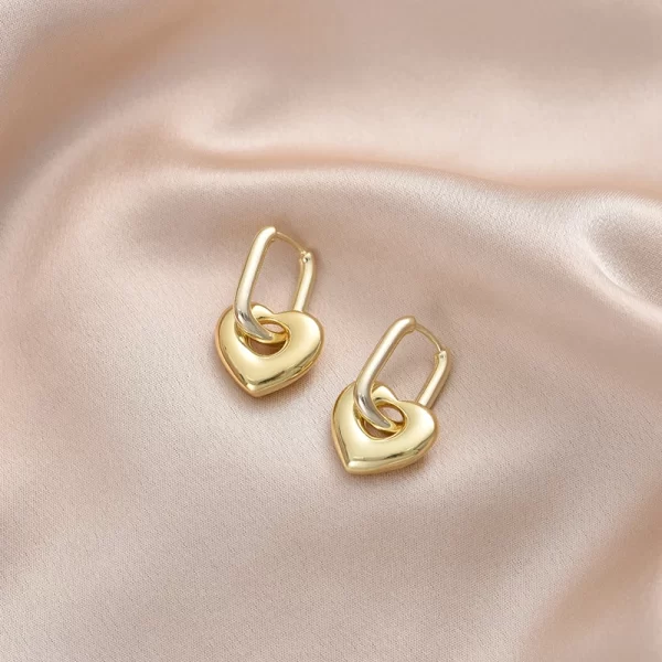 Fashion Smooth Heart Pendant Oval Rectangle Hoop Earrings For Women Gold Silver Color Elegant Dangle Female Earrings Jewlery - Image 3