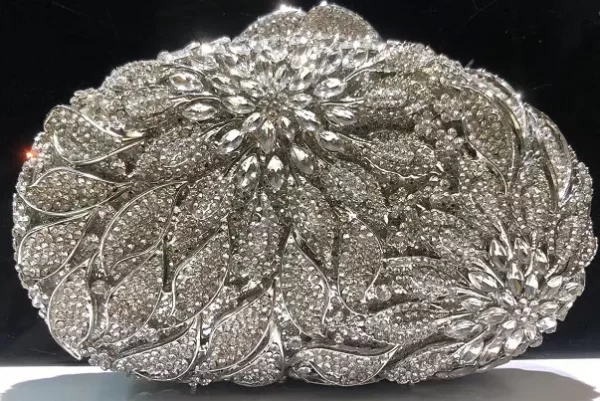 Gold metal leaves white crystals evening handbag women's handbag luxury rhinestone shape - Image 4