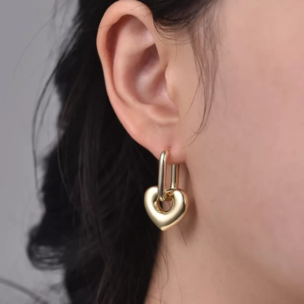 Fashion Smooth Heart Pendant Oval Rectangle Hoop Earrings For Women Gold Silver Color Elegant Dangle Female Earrings Jewlery - Image 5