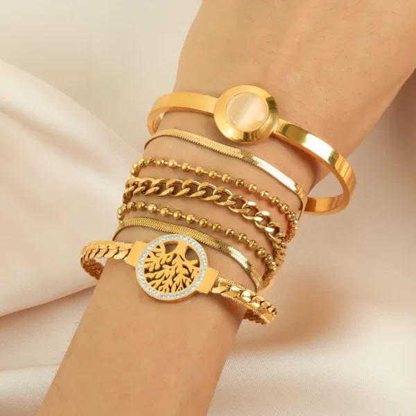 EILIECK 316L Stainless Steel Round Tree of Life Charm Bracelet - Image 4