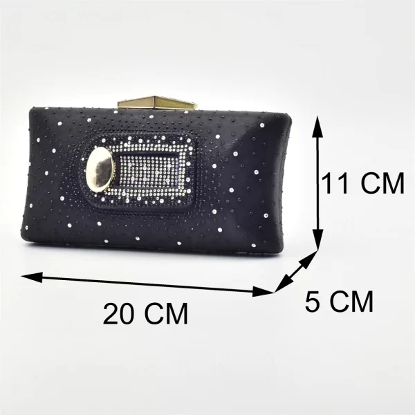 Black Color Italian Shoes and Bag Set Decorated Wit Rhinestone Nigerian Women Wedding Shoes and Bag Set African Party Shoes Bag - Image 3