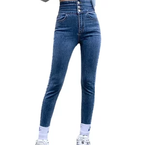 BIVIGAOS Three Button High Waist Jeans Women's New Spring Autumn Elastic Skinny Jeans Slim Pencil Pants Trendy Jeggings Women