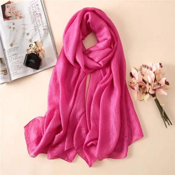 2023 Luxury Brand Women Fashion Scarf Plain Solid Silk Linen Shawls Scarves Summer Lady Bandanas Pashmina Foulard Hijab 180*90Cm - Image 3