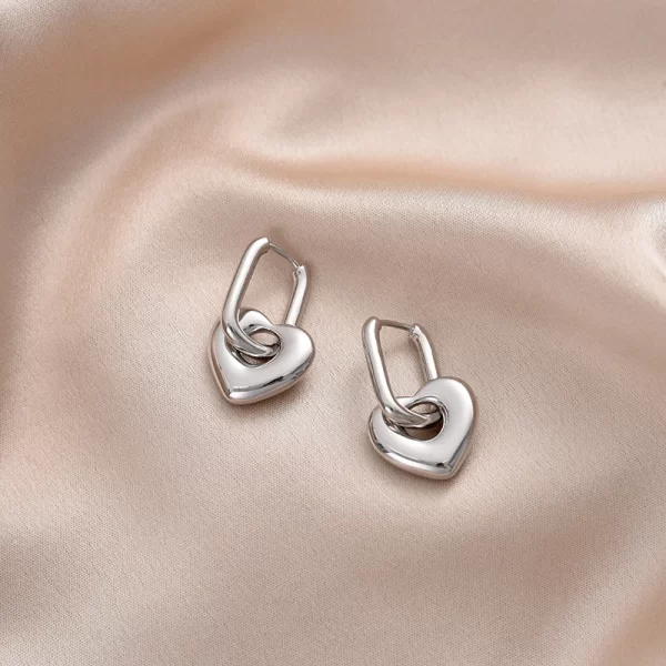 Fashion Smooth Heart Pendant Oval Rectangle Hoop Earrings For Women Gold Silver Color Elegant Dangle Female Earrings Jewlery - Image 4