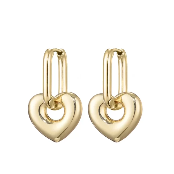 Fashion Smooth Heart Pendant Oval Rectangle Hoop Earrings For Women Gold Silver Color Elegant Dangle Female Earrings Jewlery