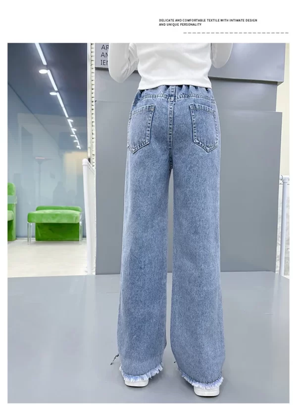 2024 Casual Style Jeans For Girl Teenage Clothes Elastic High Waist Denim Wide Leg Pants Spring Big Kids Straight Trousers 5-14Y - Image 5
