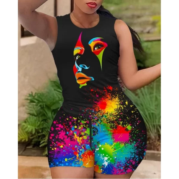 Women's T-shirt+Hot Pants Two Piece Set 2023 Summer Fashion Casual Printing Quick Drying Sports Fitness Top Shorts Female Suit - Image 5