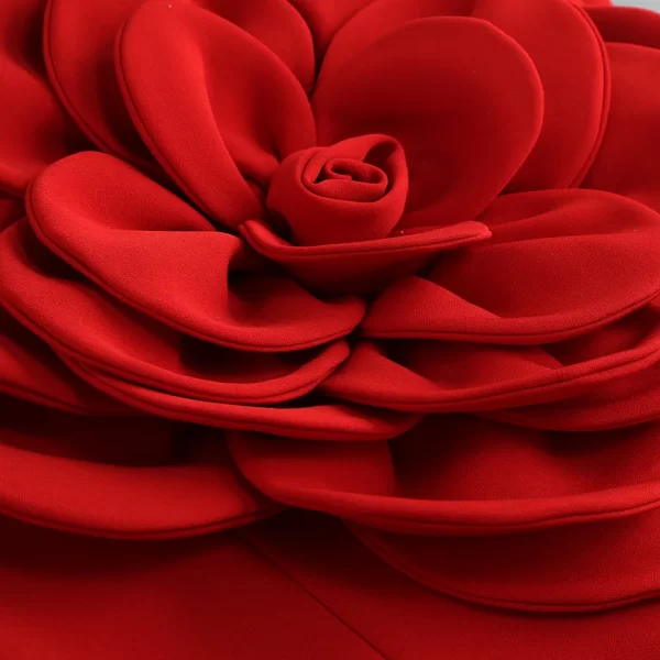 Fashionable women's solid color evening dress with high waisted temperament and three-dimensional large flower decoration dress - Image 5