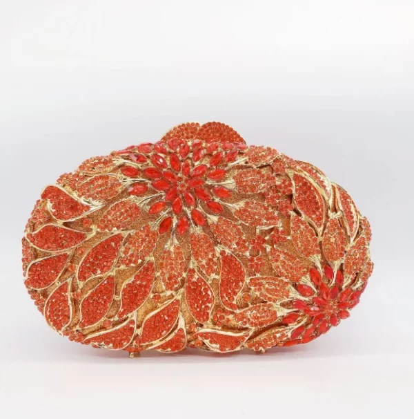 Gold metal leaves white crystals evening handbag women's handbag luxury rhinestone shape - Image 6