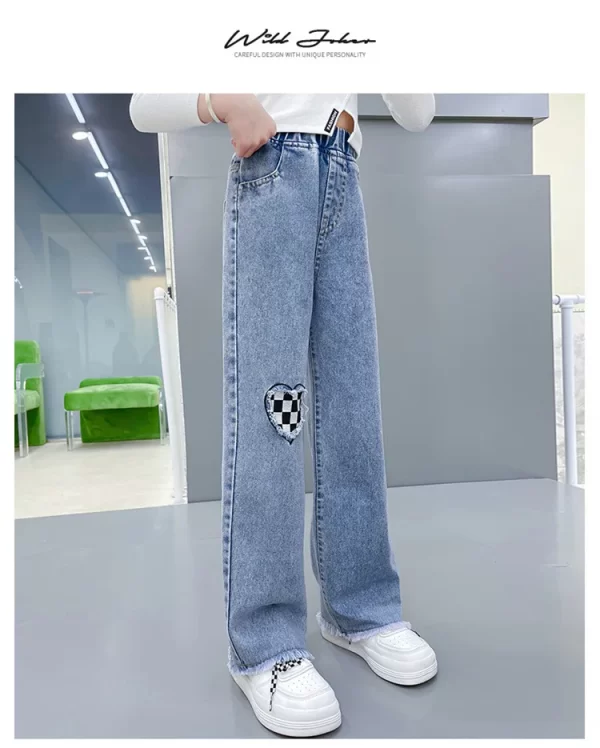 2024 Casual Style Jeans For Girl Teenage Clothes Elastic High Waist Denim Wide Leg Pants Spring Big Kids Straight Trousers 5-14Y - Image 3