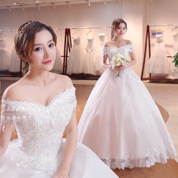 Shoulder-to-shoulder Wedding Dress Bridal Lace Plus Size Thin Shoulder Wedding Dress - Image 6