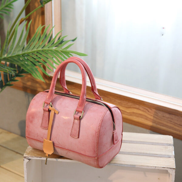 Vegetable Tanned Leather Retro Portable Hand Shoulder Boston Ladies Bag - Image 2