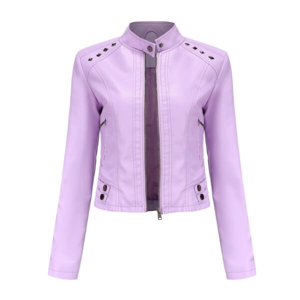 Studded Leather Women Short Jacket Long Sleeves - Image 2