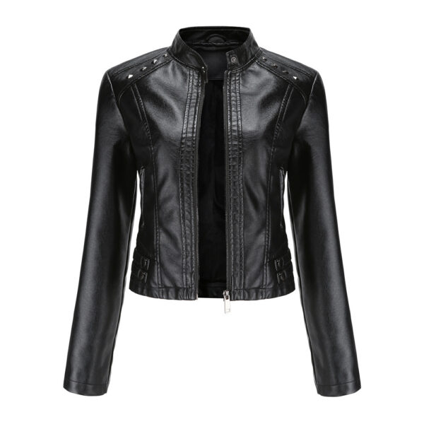 Studded Leather Women Short Jacket Long Sleeves - Image 4