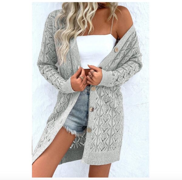 Women's Casual Solid Color Hollow Cardigan Sweater - Image 6