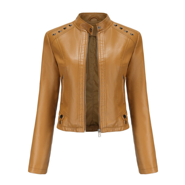 Studded Leather Women Short Jacket Long Sleeves - Image 6