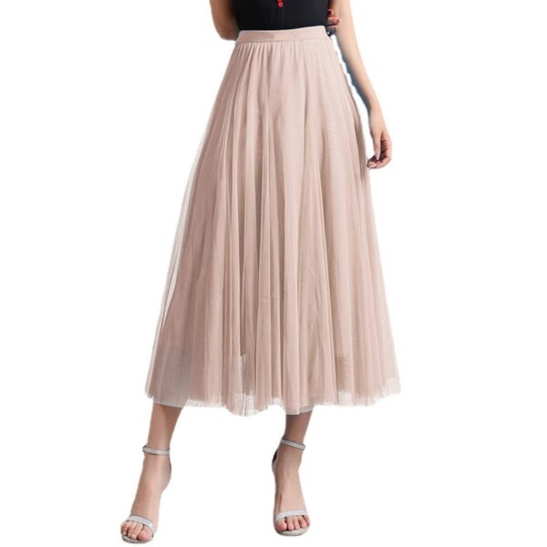 Slimming A- Line Skirt Mesh Half-length Long Dress - Image 4