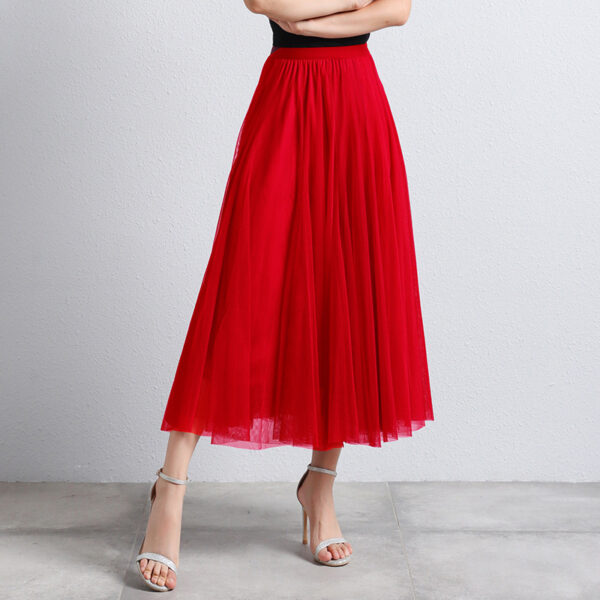 Slimming A- Line Skirt Mesh Half-length Long Dress - Image 9