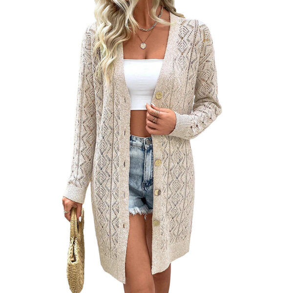 Women's Casual Solid Color Hollow Cardigan Sweater - Image 7