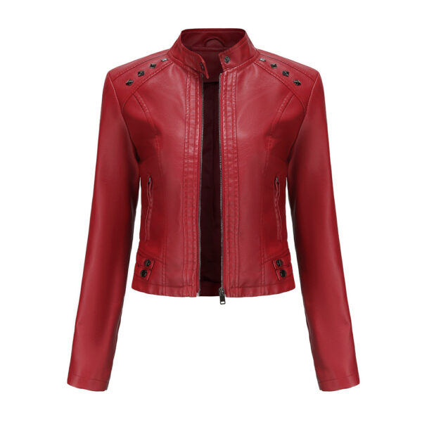 Studded Leather Women Short Jacket Long Sleeves - Image 3