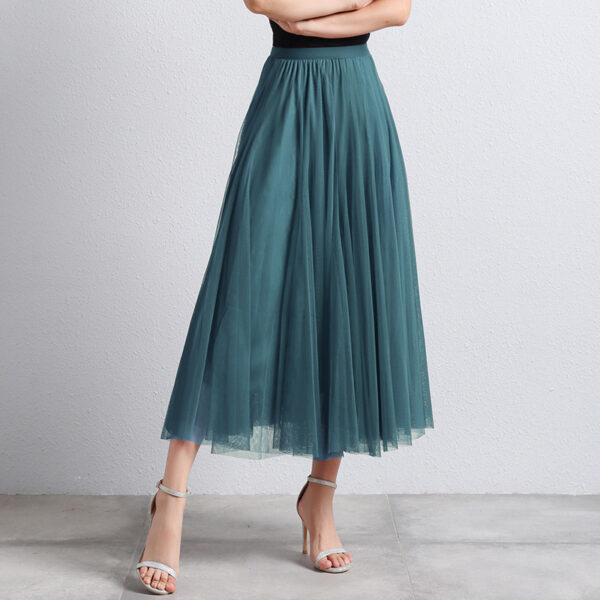 Slimming A- Line Skirt Mesh Half-length Long Dress - Image 10