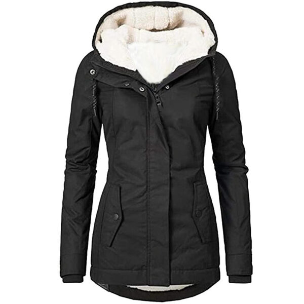 Solid Color Pocket Long-sleeve Zipper Fleece Padded Coat Women - Image 4