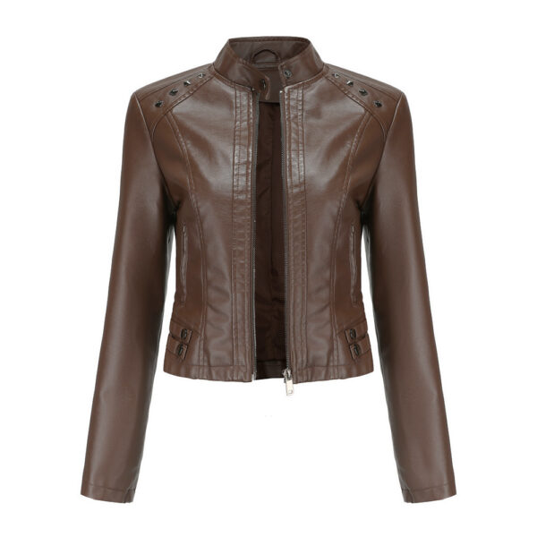 Studded Leather Women Short Jacket Long Sleeves - Image 5