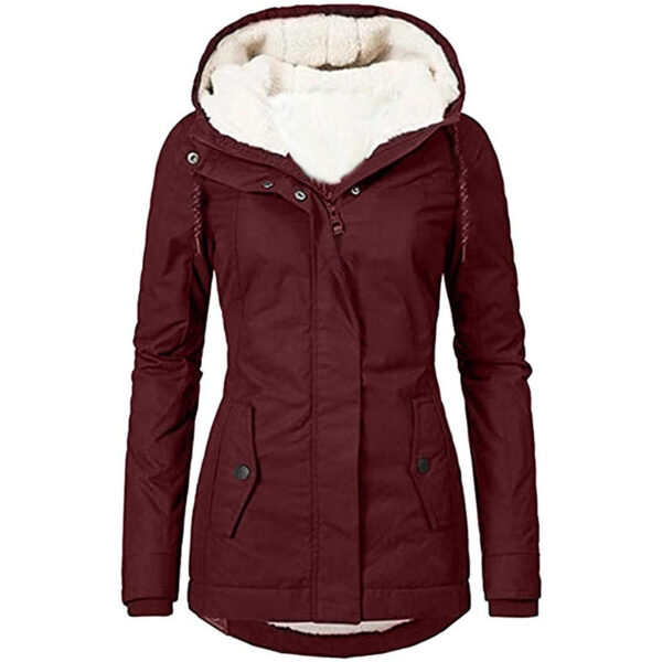 Solid Color Pocket Long-sleeve Zipper Fleece Padded Coat Women - Image 7