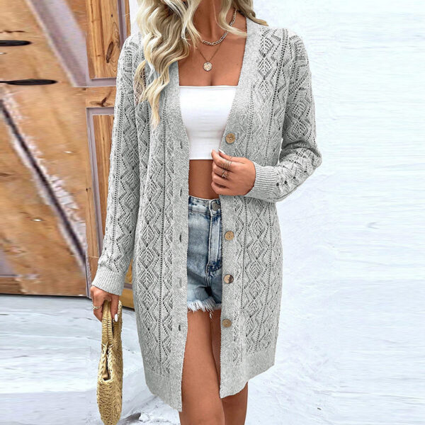 Women's Casual Solid Color Hollow Cardigan Sweater - Image 5