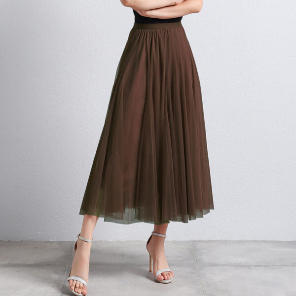 Slimming A- Line Skirt Mesh Half-length Long Dress - Image 3