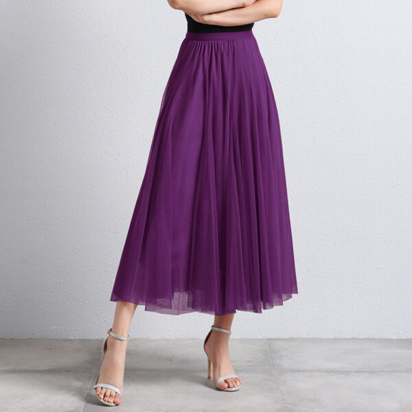 Slimming A- Line Skirt Mesh Half-length Long Dress - Image 8