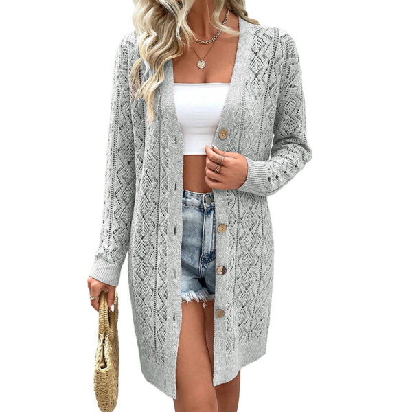 Women's Casual Solid Color Hollow Cardigan Sweater - Image 4