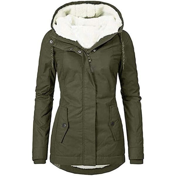 Solid Color Pocket Long-sleeve Zipper Fleece Padded Coat Women - Image 5