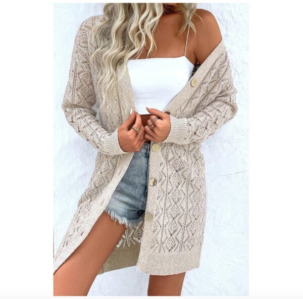 Women's Casual Solid Color Hollow Cardigan Sweater - Image 8
