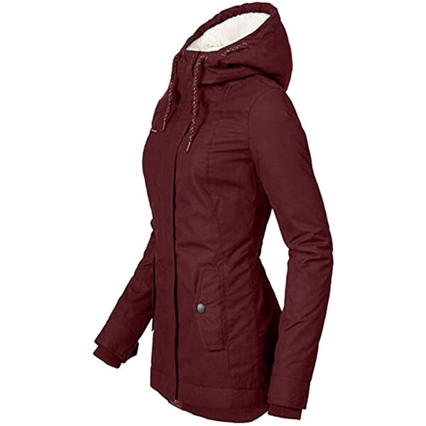 Solid Color Pocket Long-sleeve Zipper Fleece Padded Coat Women - Image 8