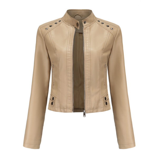 Studded Leather Women Short Jacket Long Sleeves - Image 7